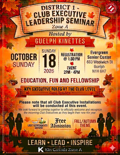 2Sunday October 18th, 2026, Hosted by the Kinette club of Guelph