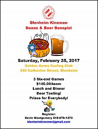 Blenheim Kinsmen Beans & Beer Bonspiel, Saturday, February 25, 2017