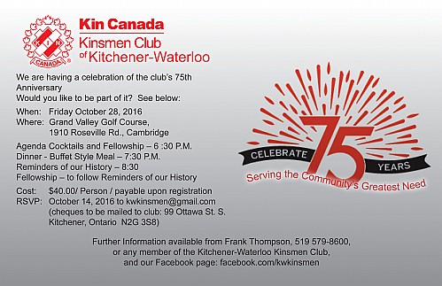 Kitchener-Waterloo Kinsmen 75th Anniversary, Octboer 28, 2016