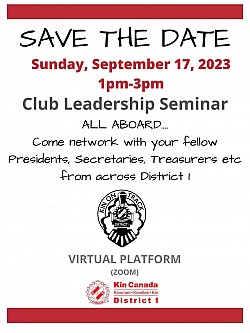 District 1 Virtual Club Leadership Seminar, September 17, 2023