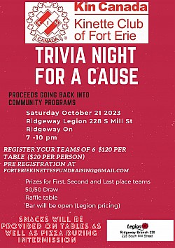 Fort Erie Kinette Club Trivia fundraiser