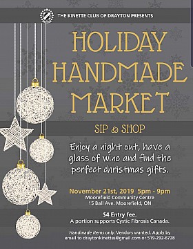 Drayton Kinettes Holiday Handmade Market, November 21, 2019 - Moorefield Community Centre